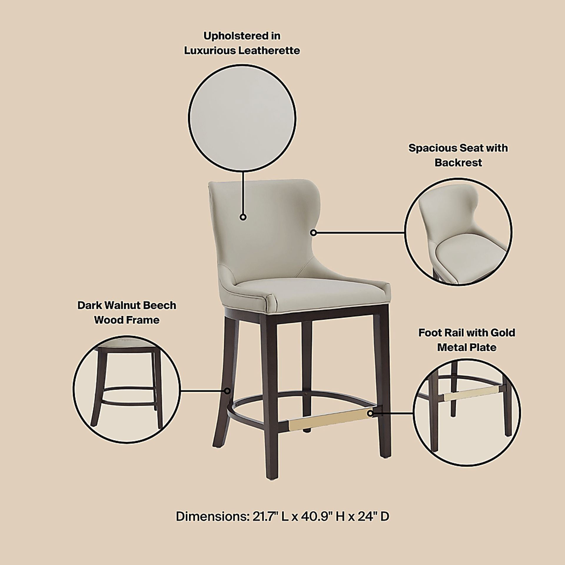Lucentwater Stone Gray Counter Height Stool - Image 6