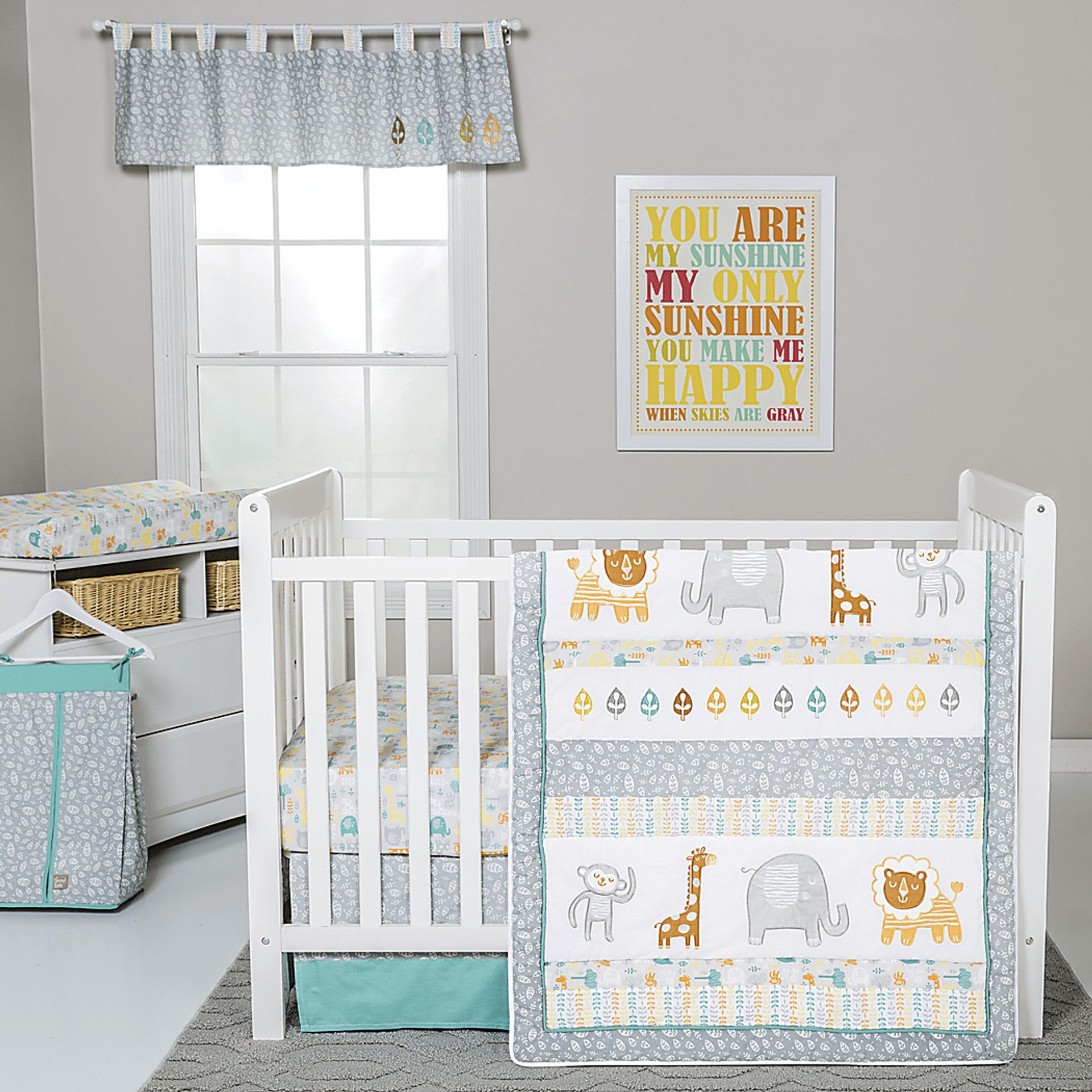Lullaby Jungle Teal 6 Pc Baby Bedding Set - Image 1