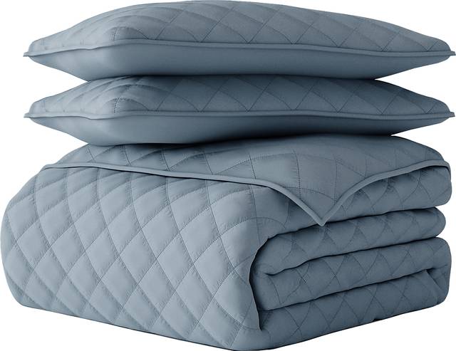 Lulldale Blue 3 Pc Queen Quilt Set - Thumbnail - Image 2