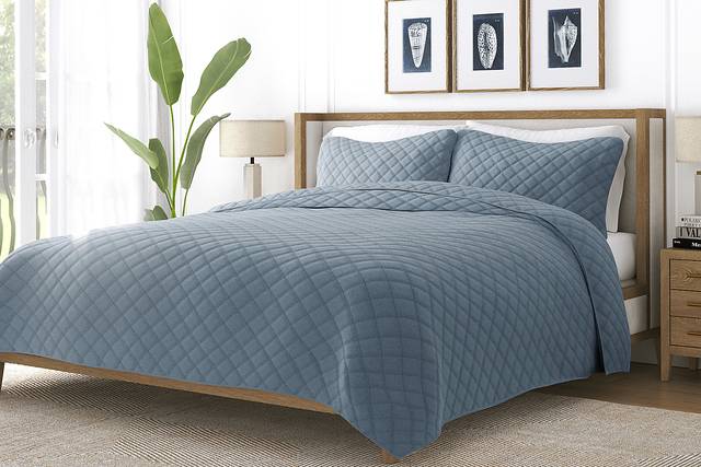 Lulldale Blue 3 Pc Queen Quilt Set - Thumbnail - Image 1