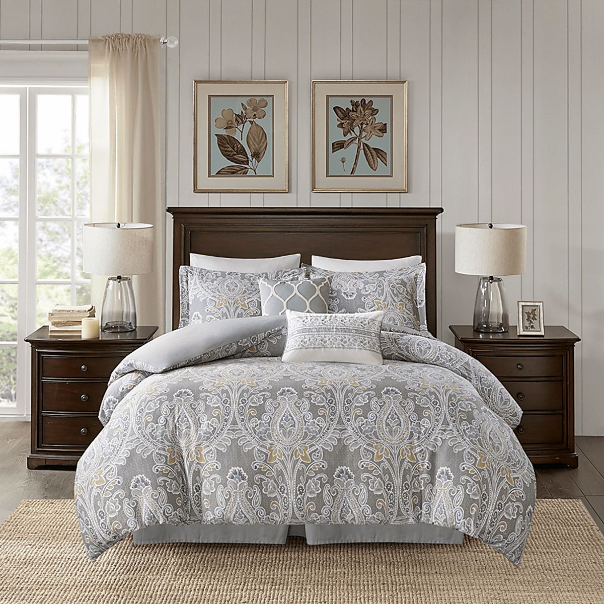 Lulon Gray Cotton Fabric 6 Pc Queen Comforter Set | Rooms to Go