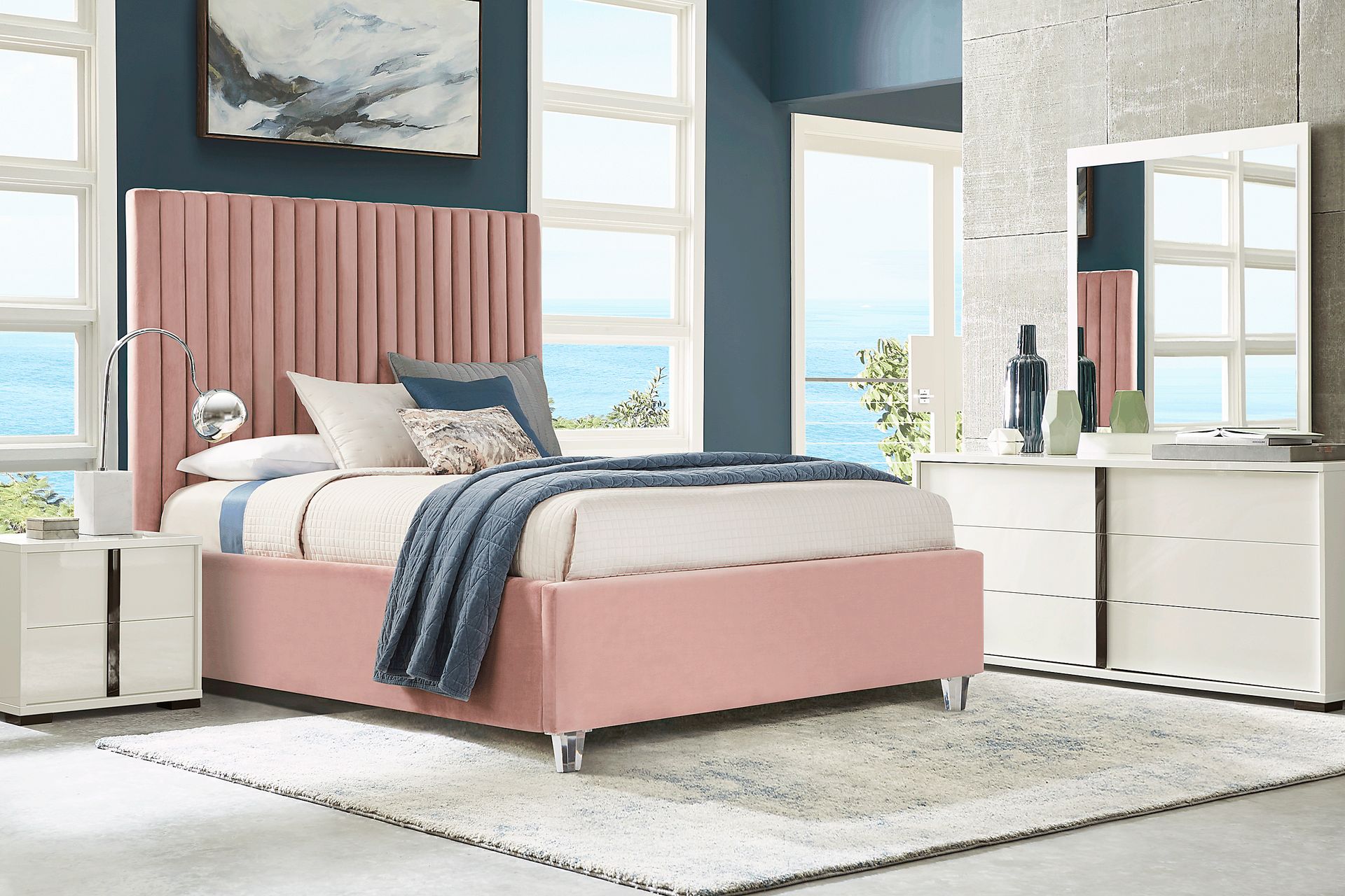 Luma Vista White 5 Pc King Bedroom with Pink Zada Bed - Image 1