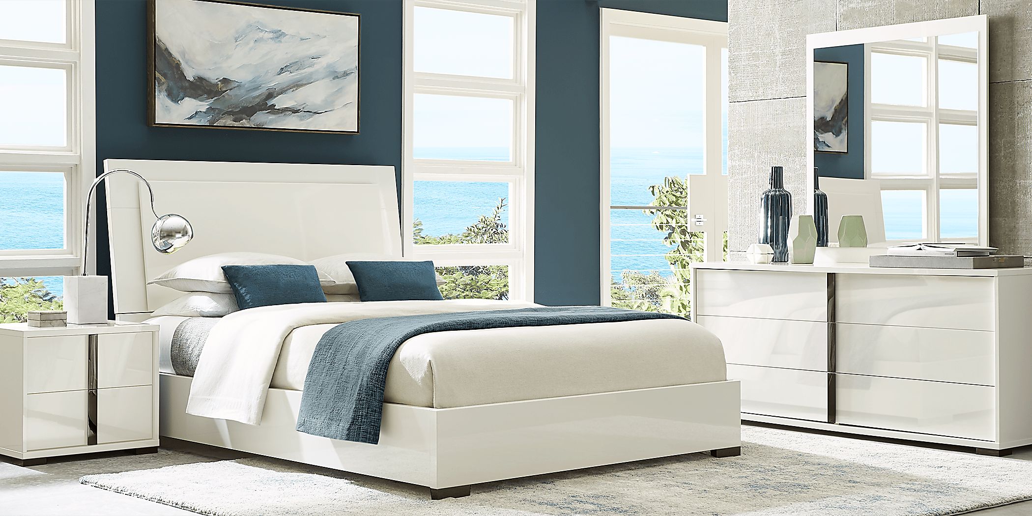 Modern white deals bedroom set queen