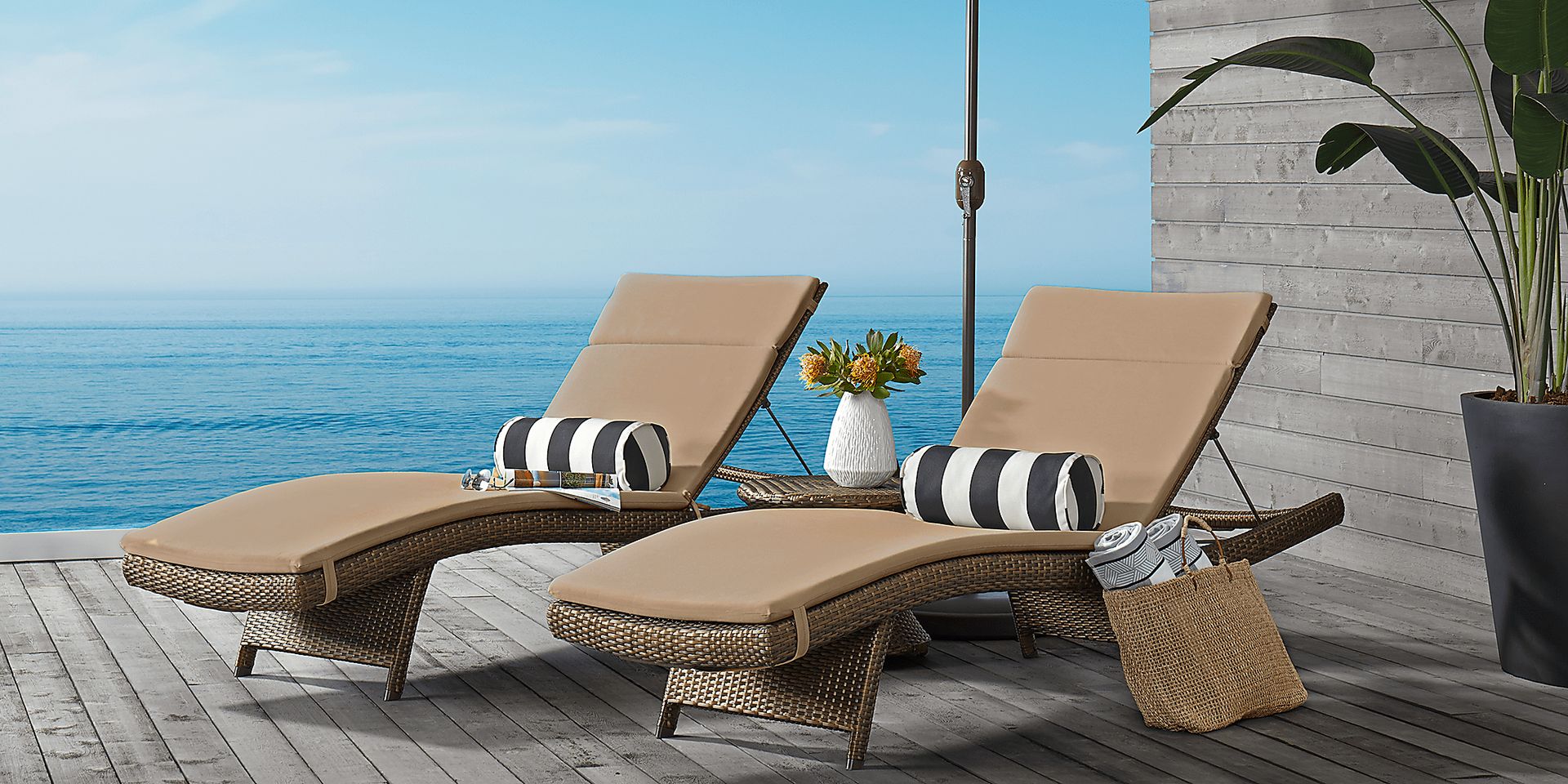 Luna Lake Brown Outdoor Chaise with Beige Cushions, Set of 2 - Image 2