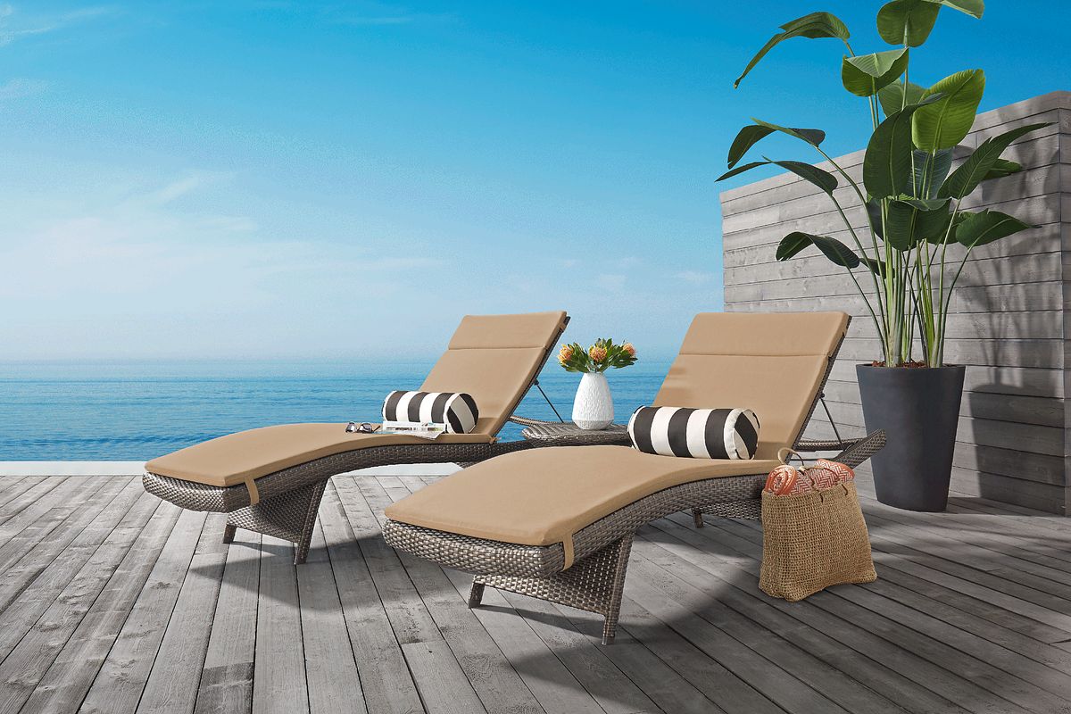 Luna Lake 2 Pc Wicker Beige Outdoor Set Of Chaises With Cushions