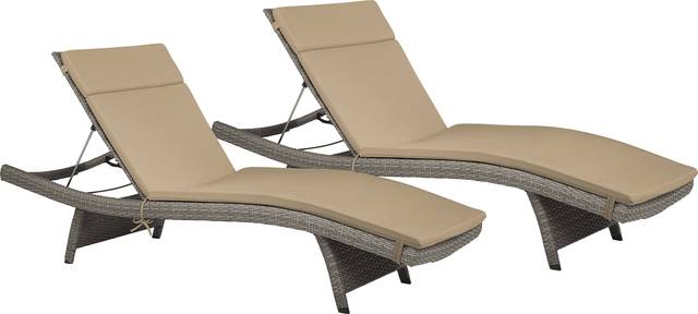Luna Lake Gray Outdoor Chaise with Beige Cushions, Set of 2 - Thumbnail - Image 1