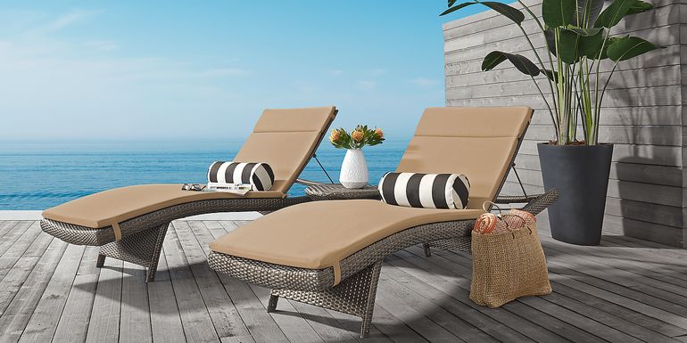 Luna Lake Gray Outdoor Chaise with Beige Cushions, Set of 2