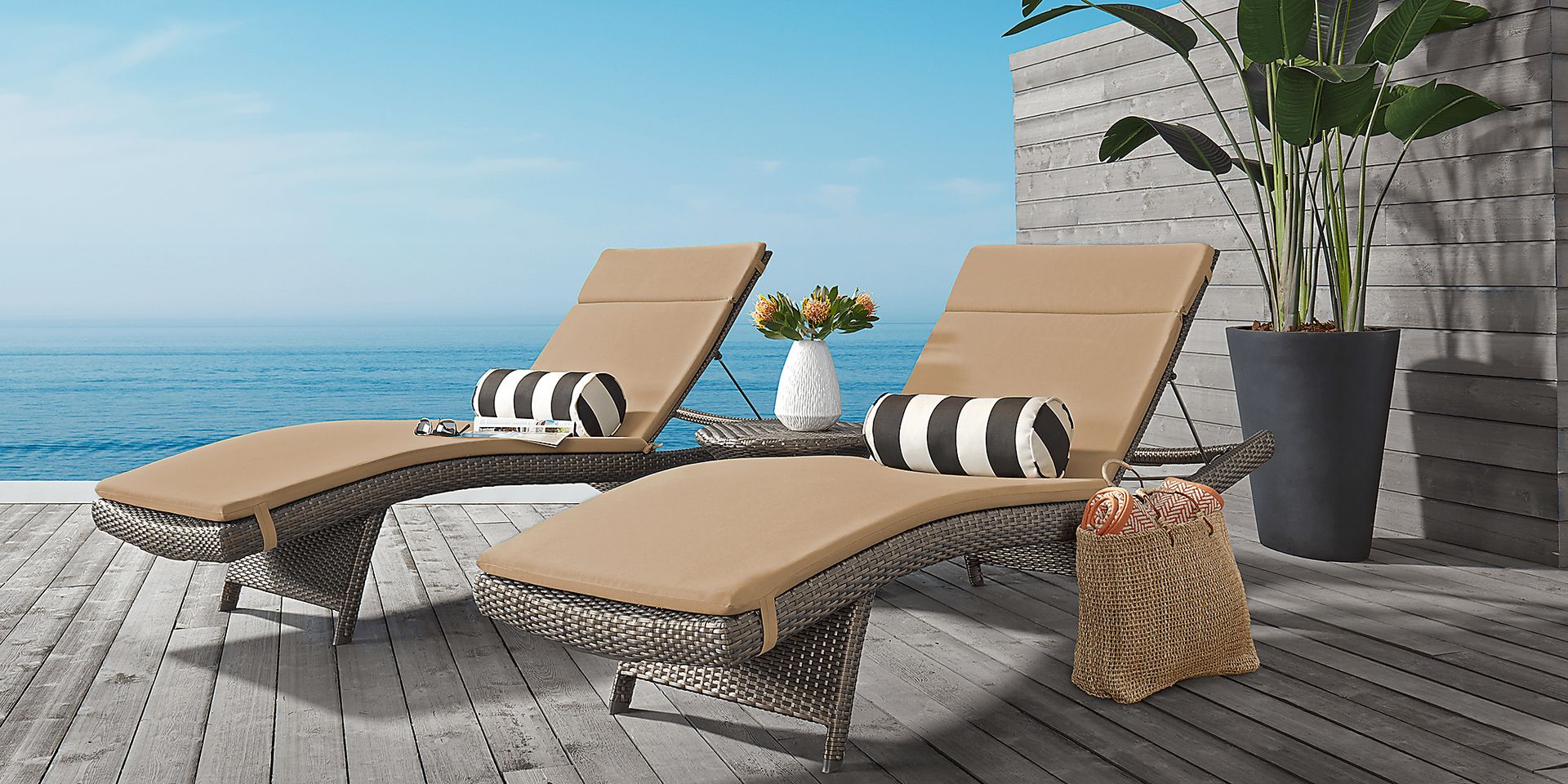 Luna Lake Gray Outdoor Chaise with Beige Cushions, Set of 2 - Image 2