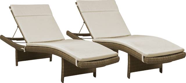 Luna Lake Brown Outdoor Chaise with Natural Cushions, Set of 2 - Thumbnail - Image 1