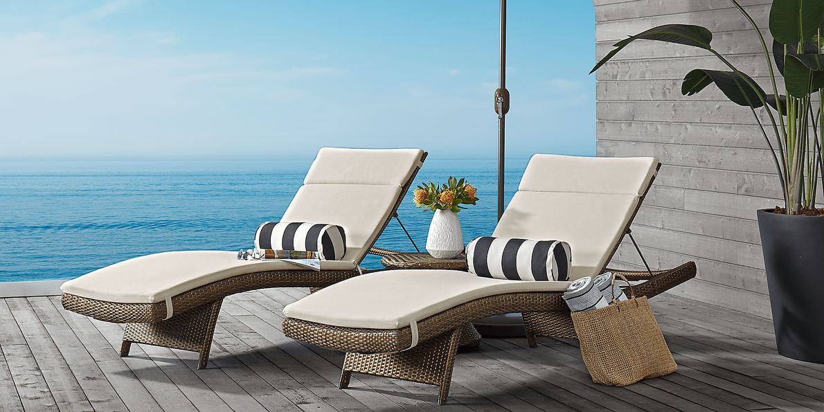 Luna Lake Brown Outdoor Chaise with Natural Cushions, Set of 2
