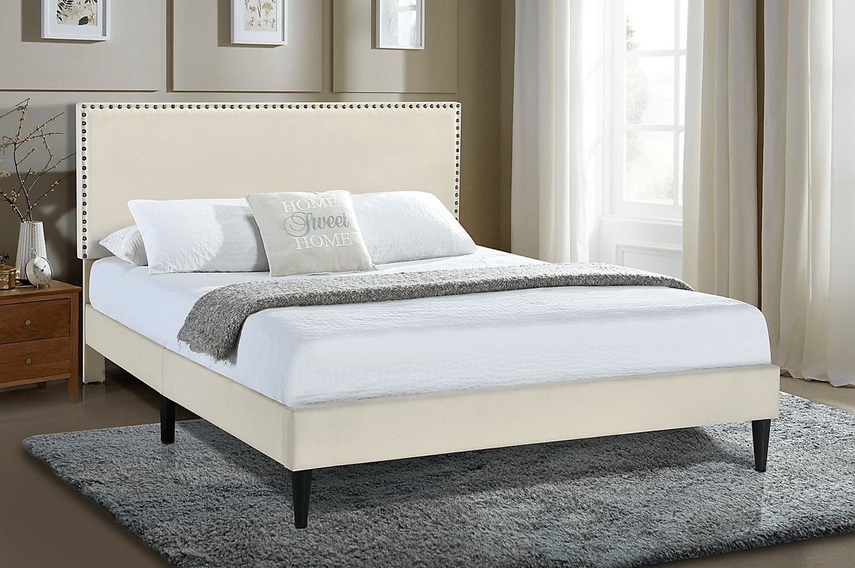 Lunsford Beige Colors,Light Wood,White Polyester Fabric Queen Bed ...