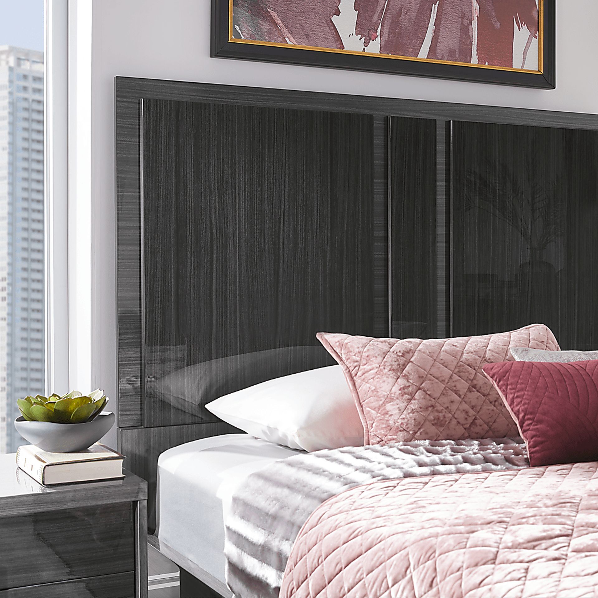 Luxe Point Black 3 Pc Queen Panel Bed - Image 2