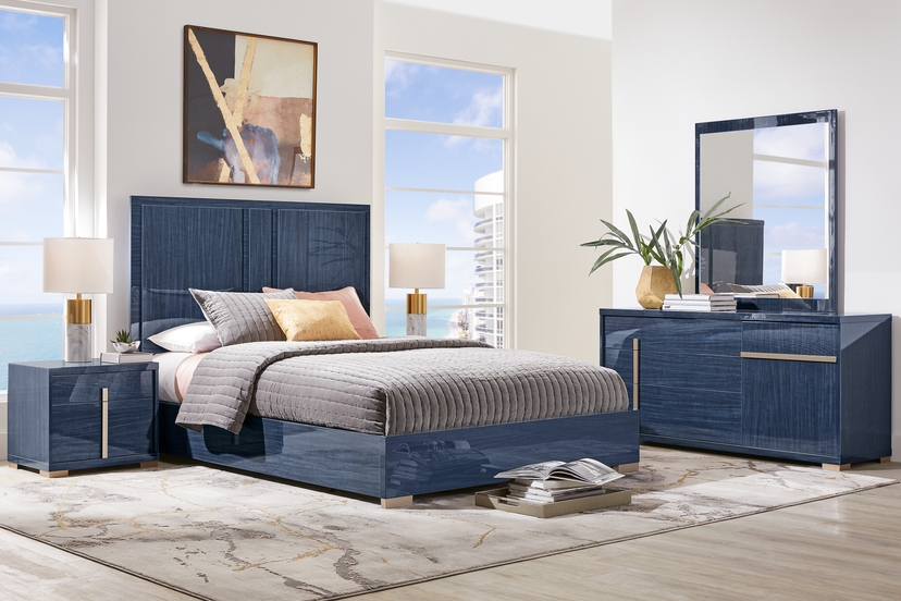 Luxe Point Blue 5 Pc King Panel Bedroom