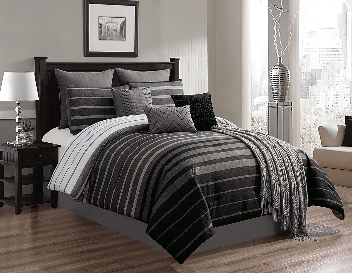 Lyndee Black 10 Pc Queen Comforter Set 