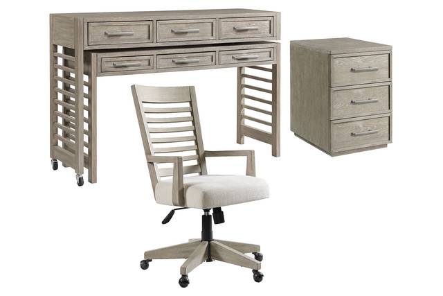 Lynnwood Taupe 3 Pc Swivel Desk and Chair Set - Thumbnail - Image 1