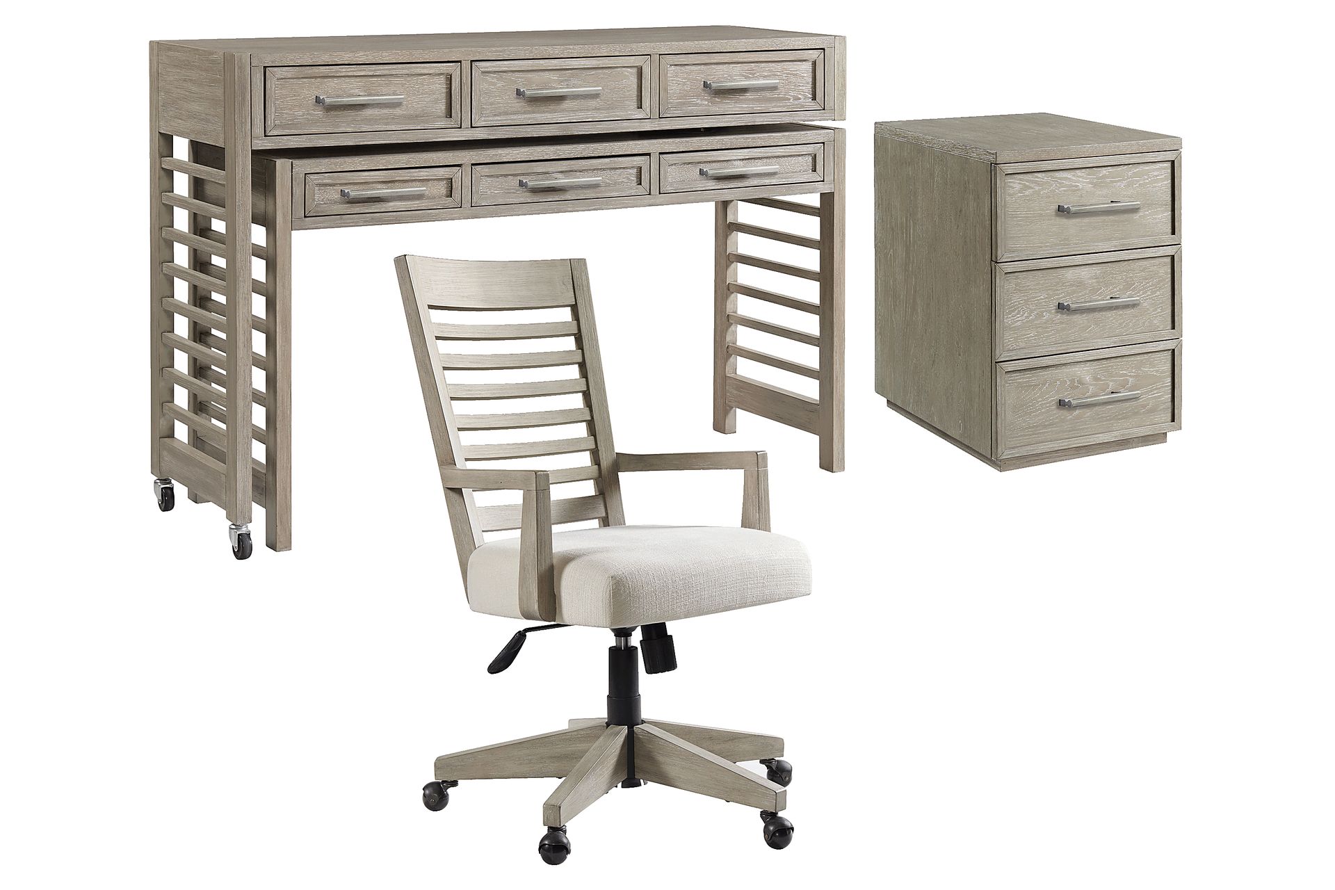 Lynnwood Taupe 3 Pc Swivel Desk and Chair Set - Image 1