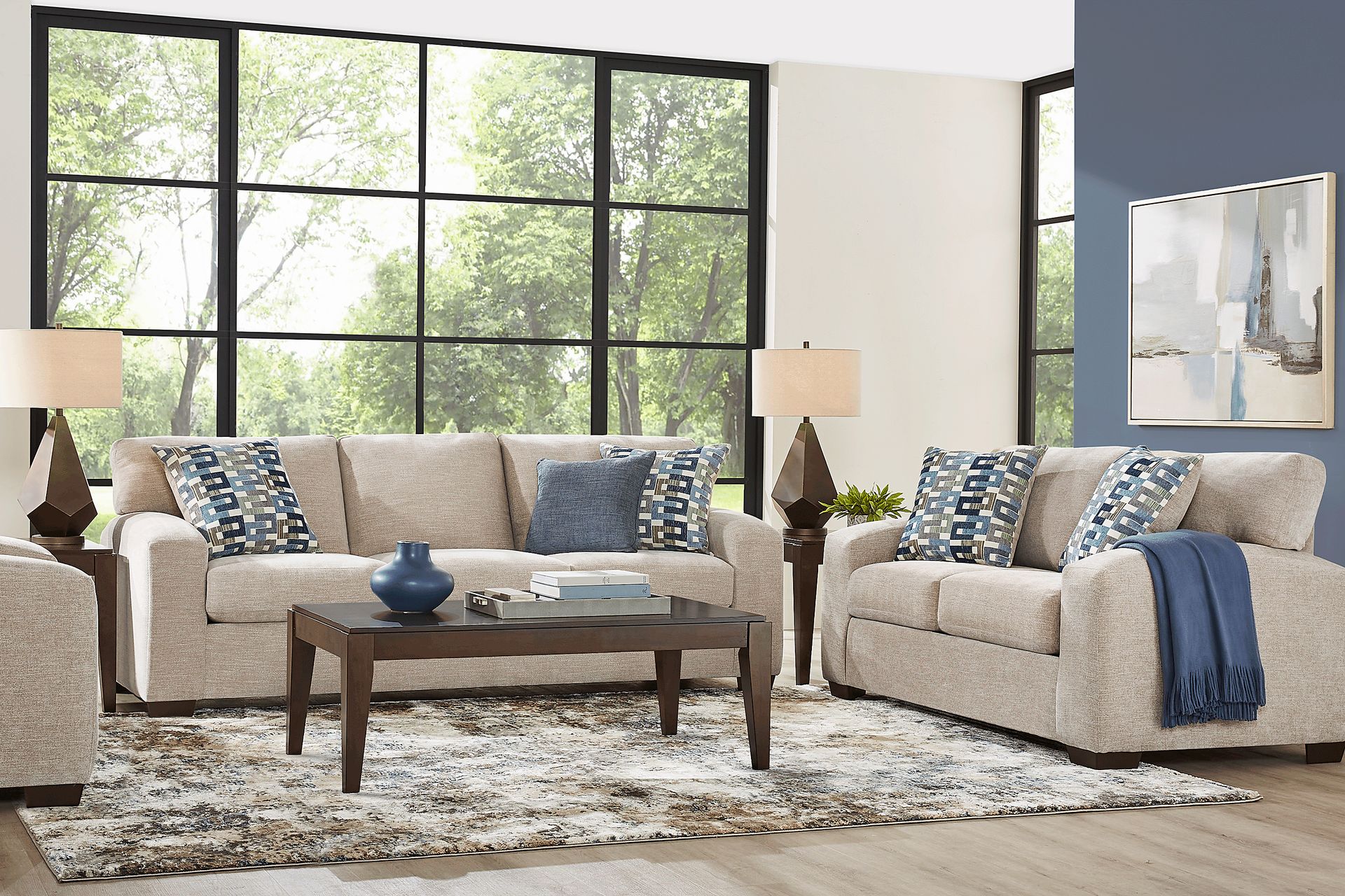 Lynwood Beige 7 Pc Living Room with Gel Foam Sleeper Sofa - Image 1