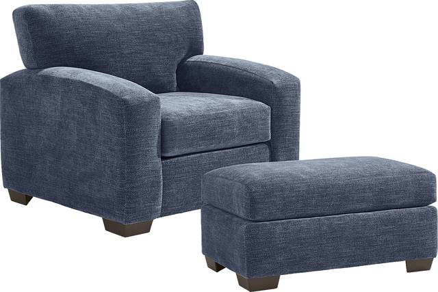 Lynwood Blue Chair with Ottoman - Thumbnail - Image 1