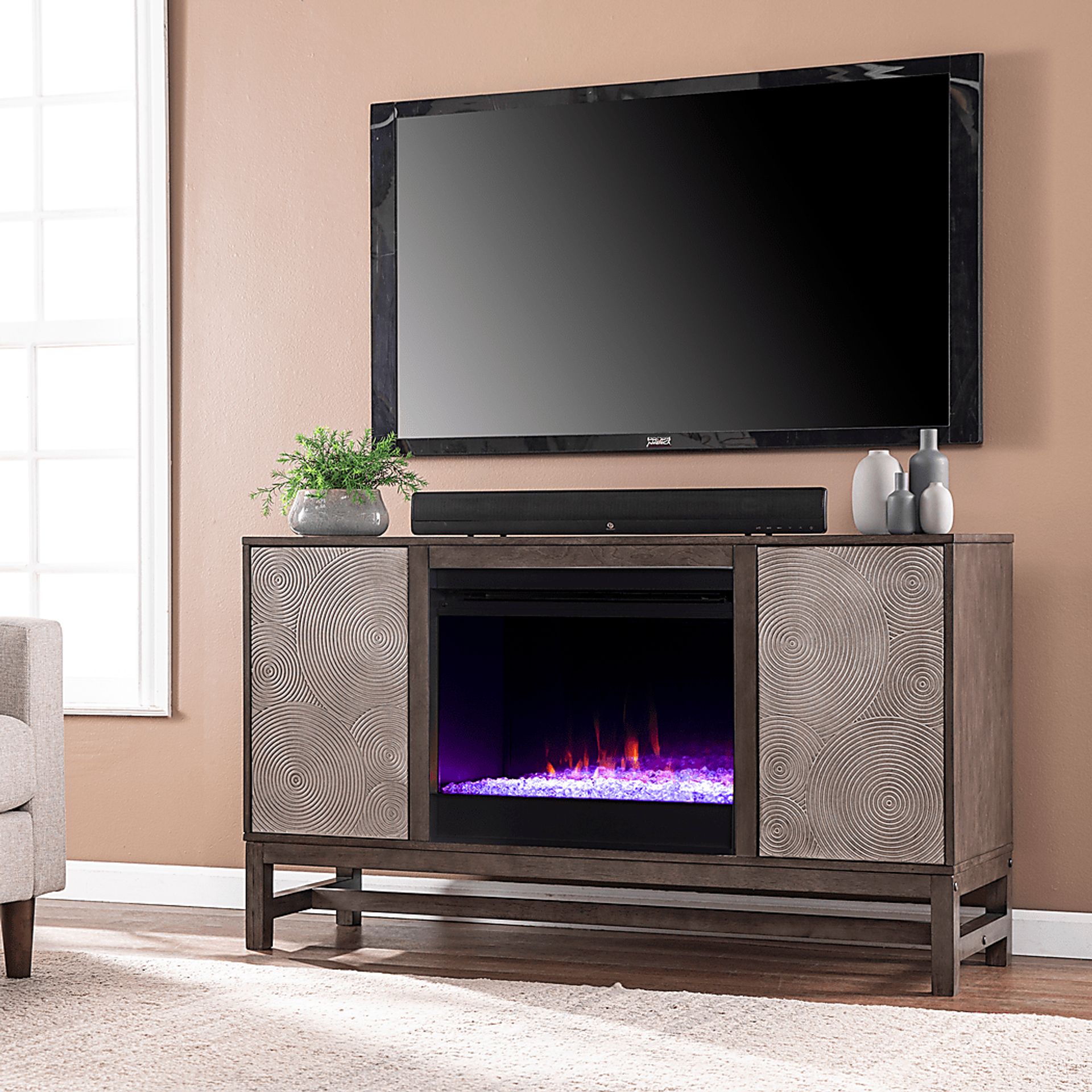 Lysander I Brown 54 in. Console, With Color Changing Electric Fireplace - Image 5
