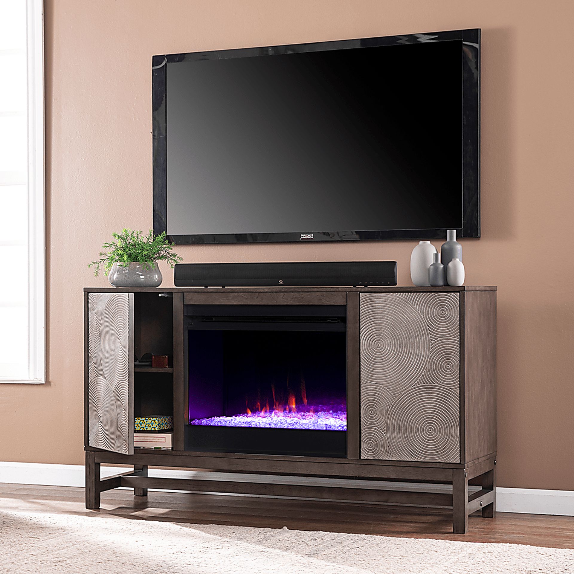 Lysander I Brown 54 in. Console, With Color Changing Electric Fireplace - Image 6