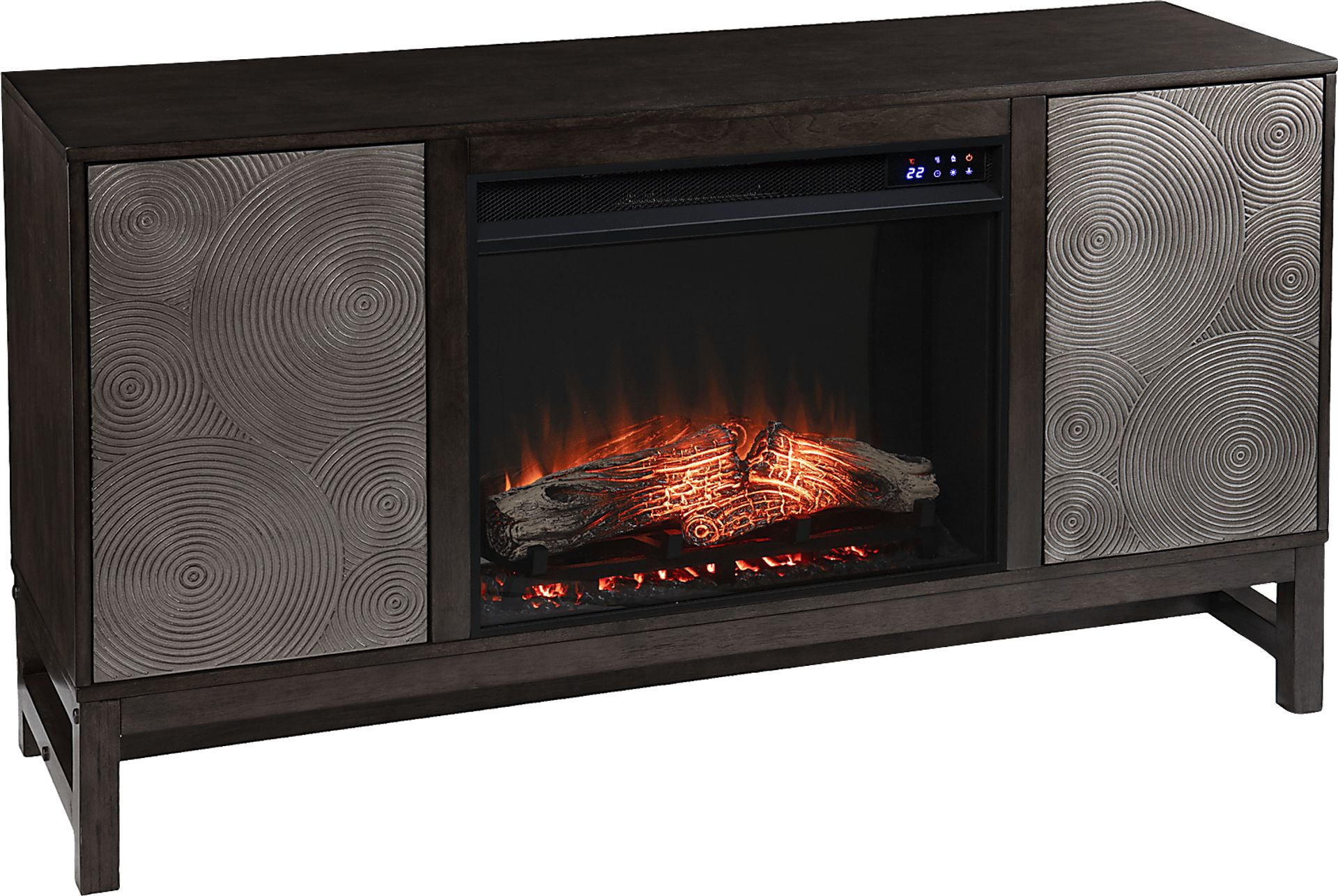 Lysander IV Brown 54 in. Console, With Touch Panel Electric Log Fireplace - Image 1