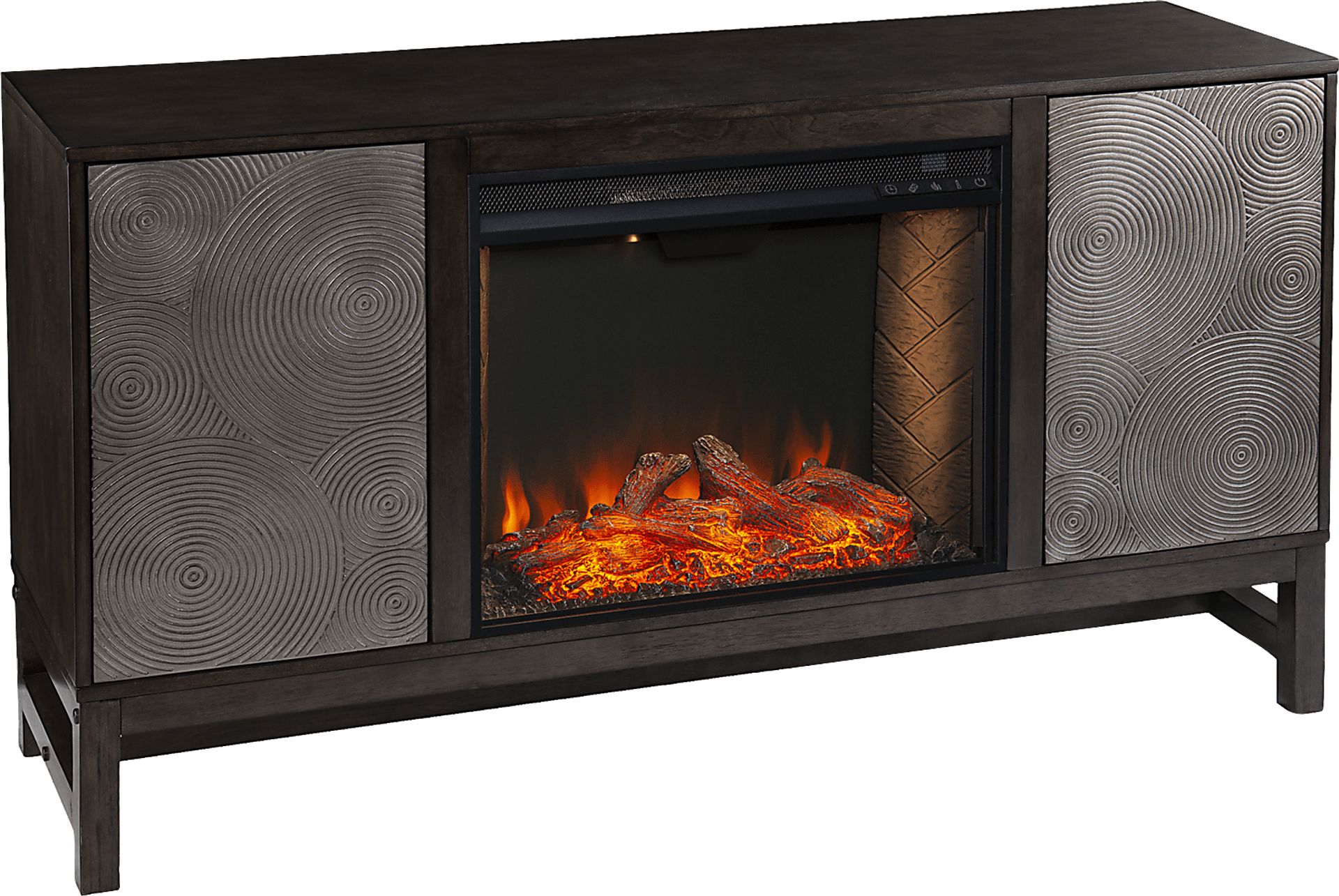 Lysander III Brown 54 in. Console, With Smart Electric Fireplace - Image 1