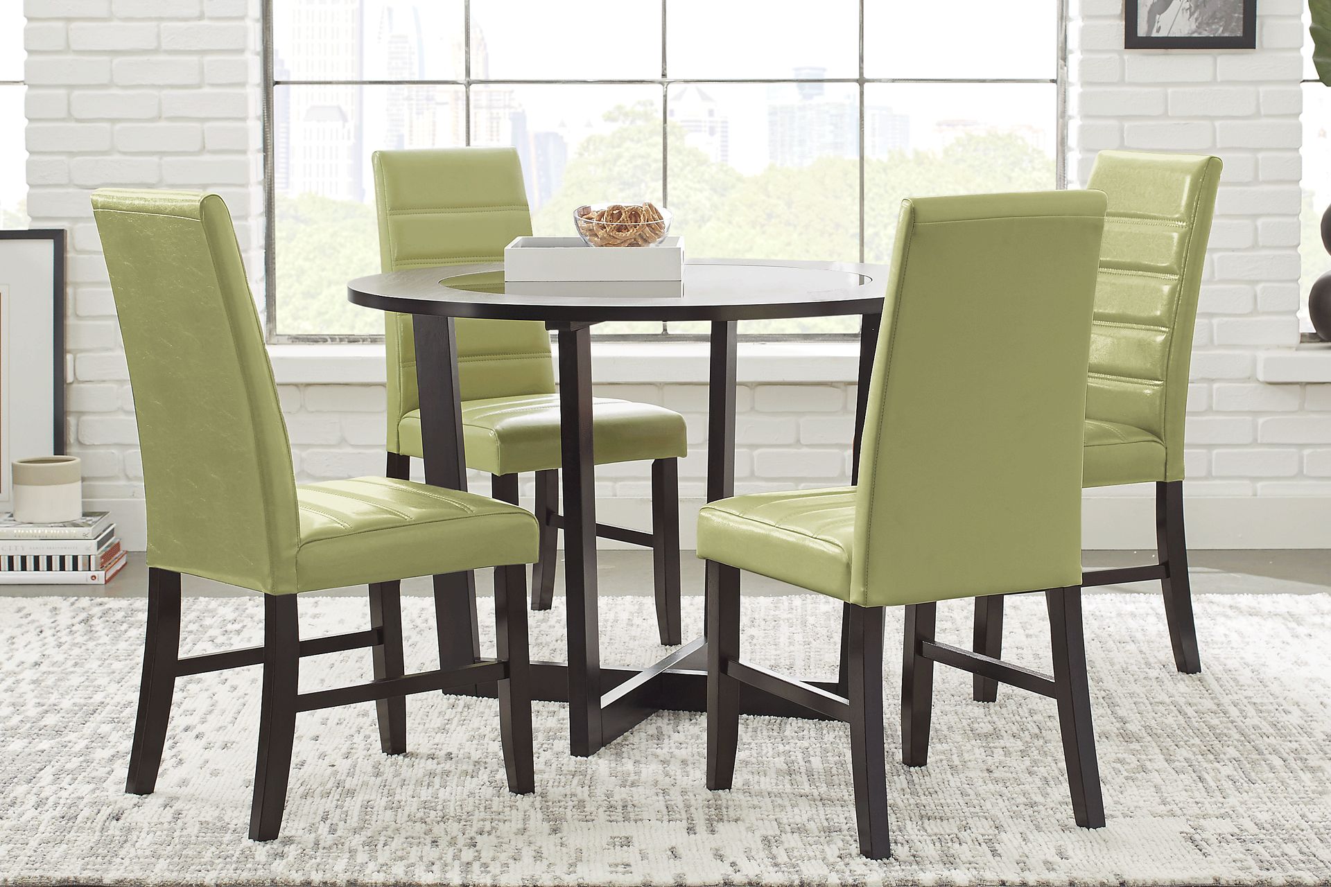 Mabry Espresso 5 Pc Dining Set with Green Chairs - Image 1