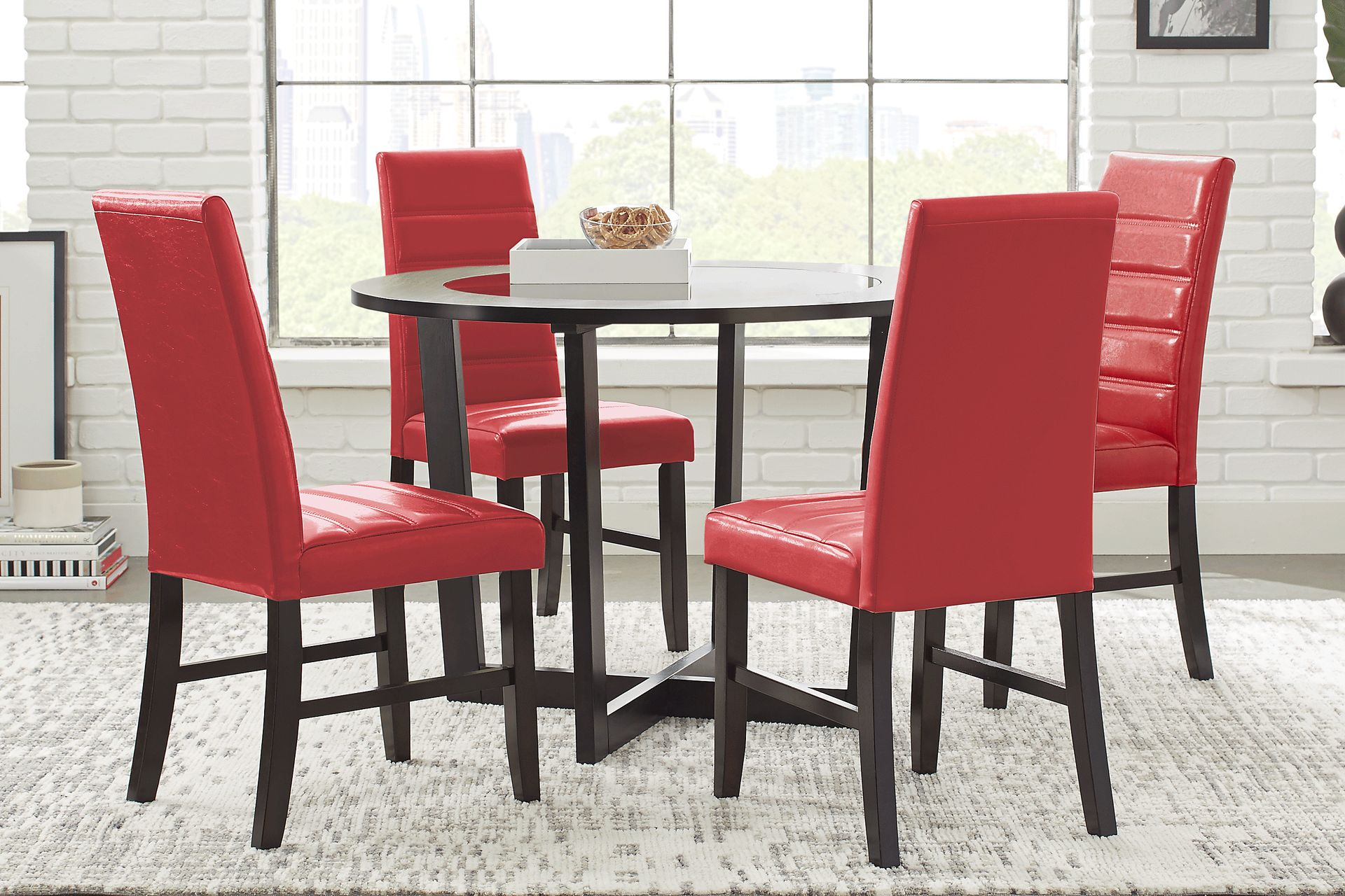 Mabry Espresso 5 Pc Dining Set with Red Chairs - Image 1