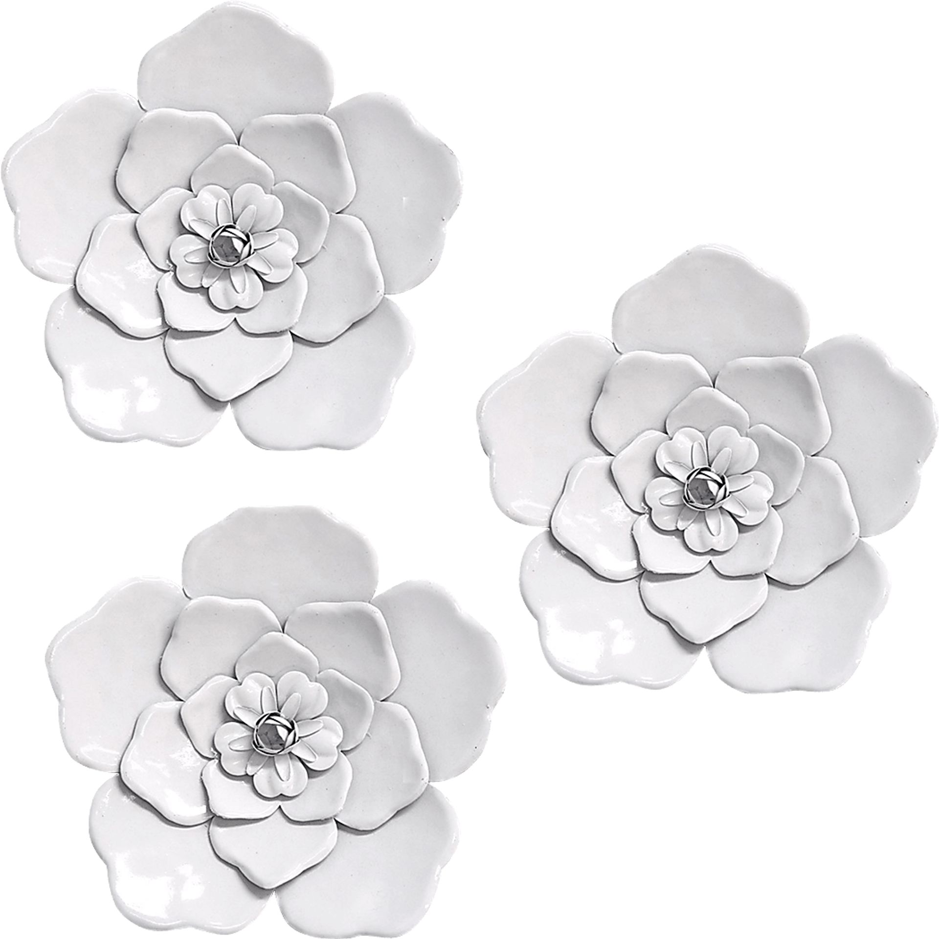 Machala White Wall Flowers Set of 3 - Image 1