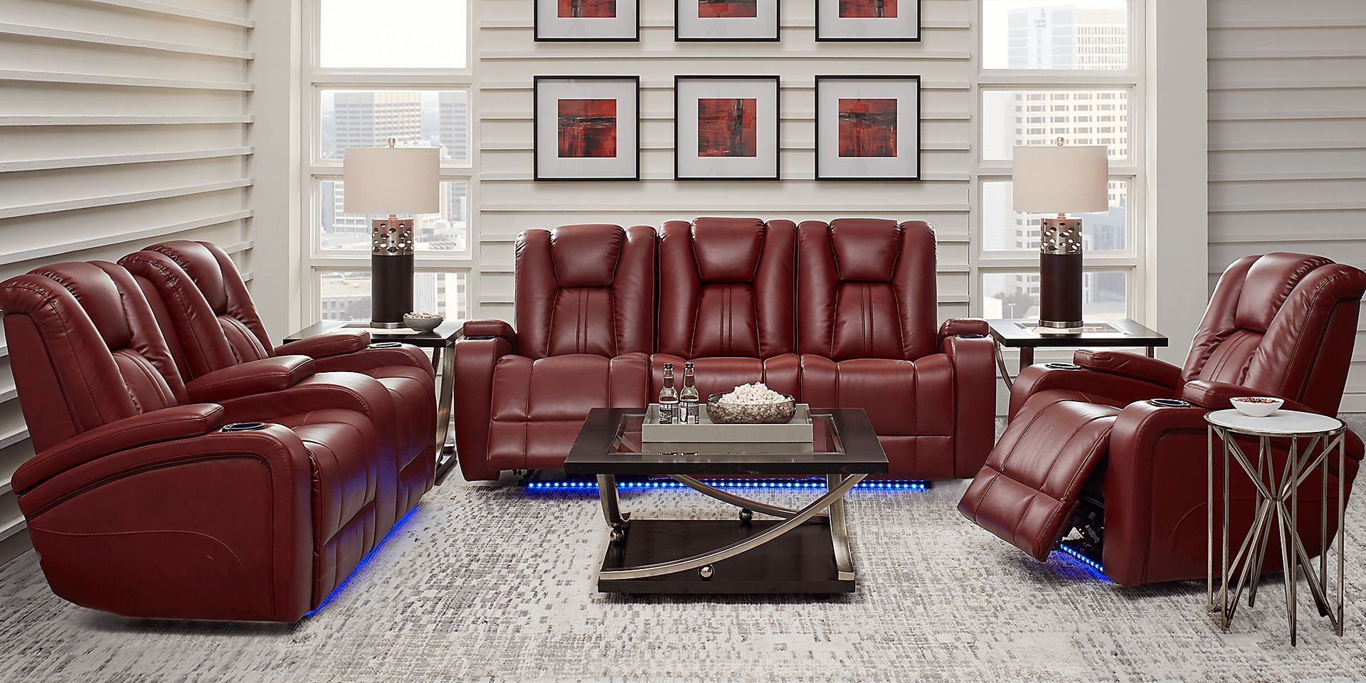 Madden Park Red 8 Pc Dual Power Plus Reclining Living Room - Image 1