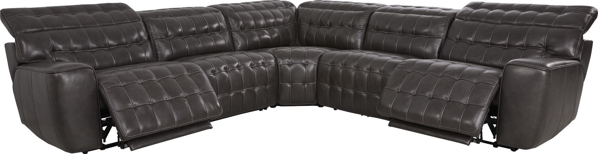 Maddox Manor Dark Gray Leather 5 Pc Dual Power Reclining Sectional - Image 4