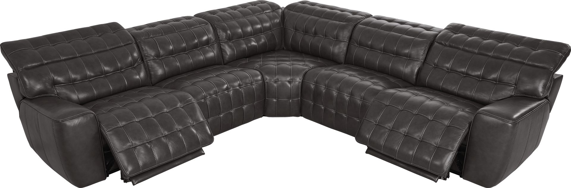 Maddox Manor Dark Gray Leather 5 Pc Dual Power Reclining Sectional - Image 5