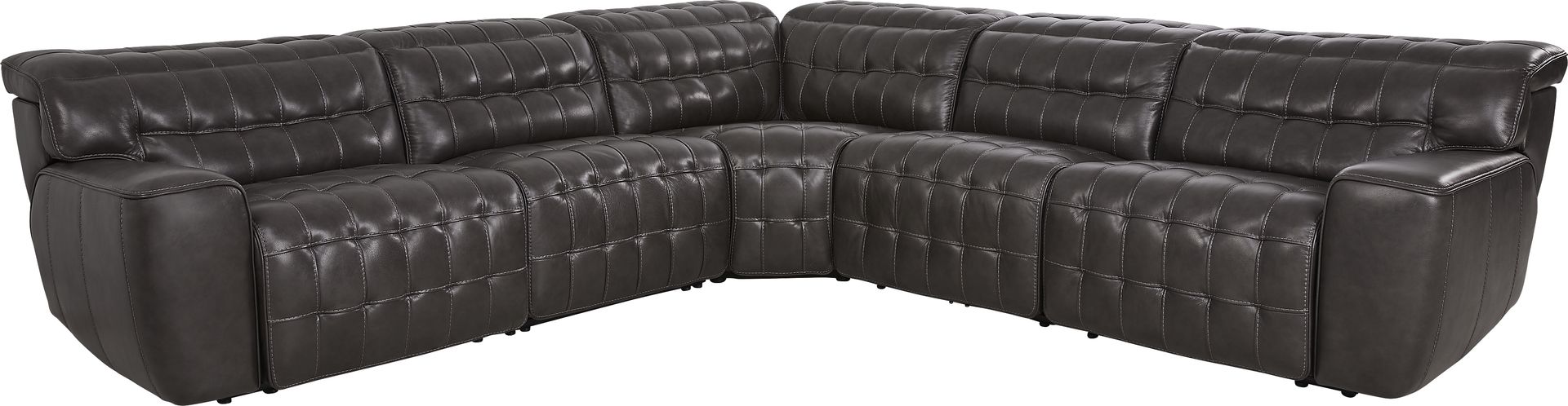 Maddox Manor Dark Gray Leather 5 Pc Dual Power Reclining Sectional - Image 1