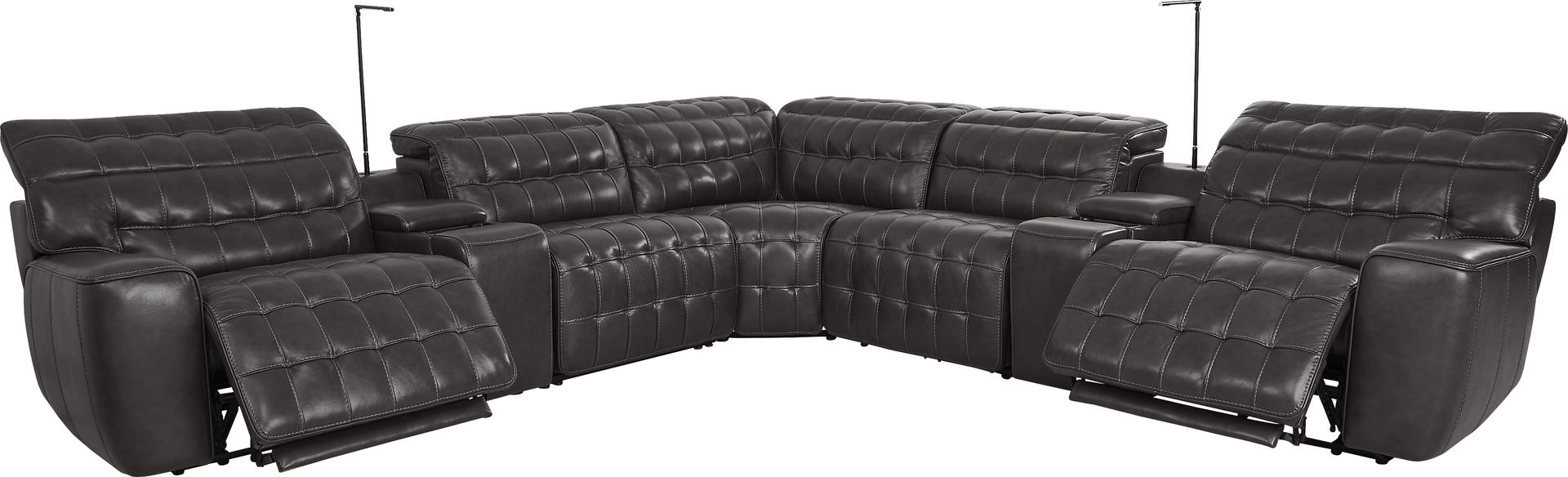 Maddox Manor Dark Gray Leather 10 Pc Dual Power Reclining Sectional Living Room - Image 3