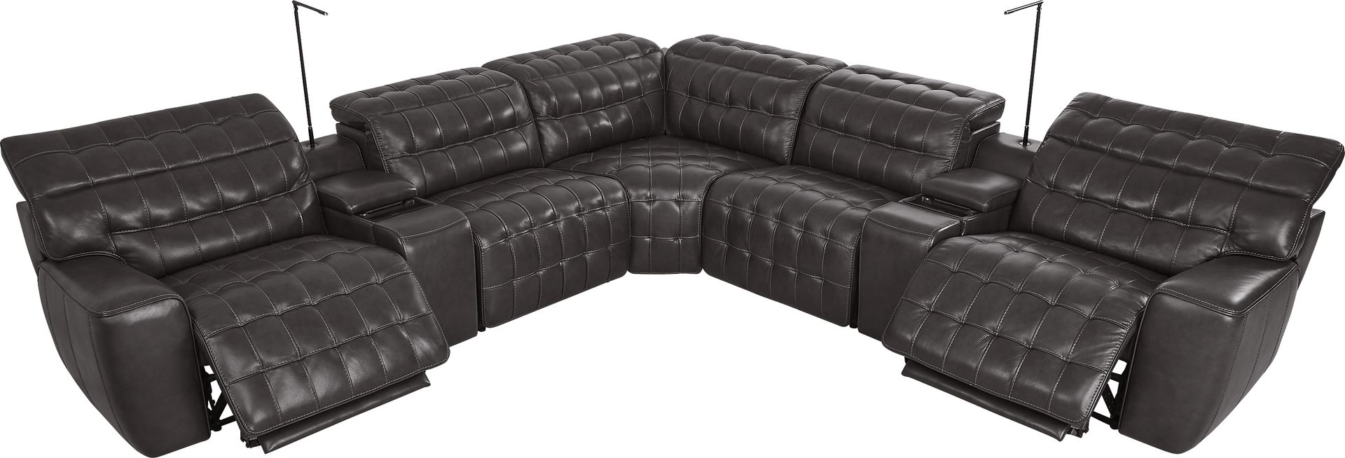 Maddox Manor Dark Gray Leather 10 Pc Dual Power Reclining Sectional Living Room - Image 4