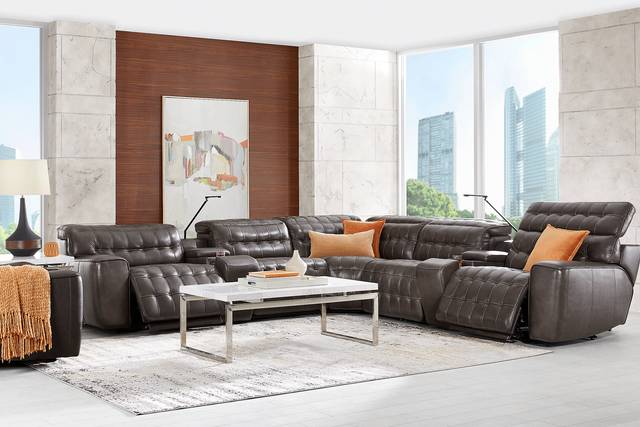 Maddox Manor Dark Gray Leather 7 Pc Dual Power Reclining Sectional - Thumbnail - Image 2