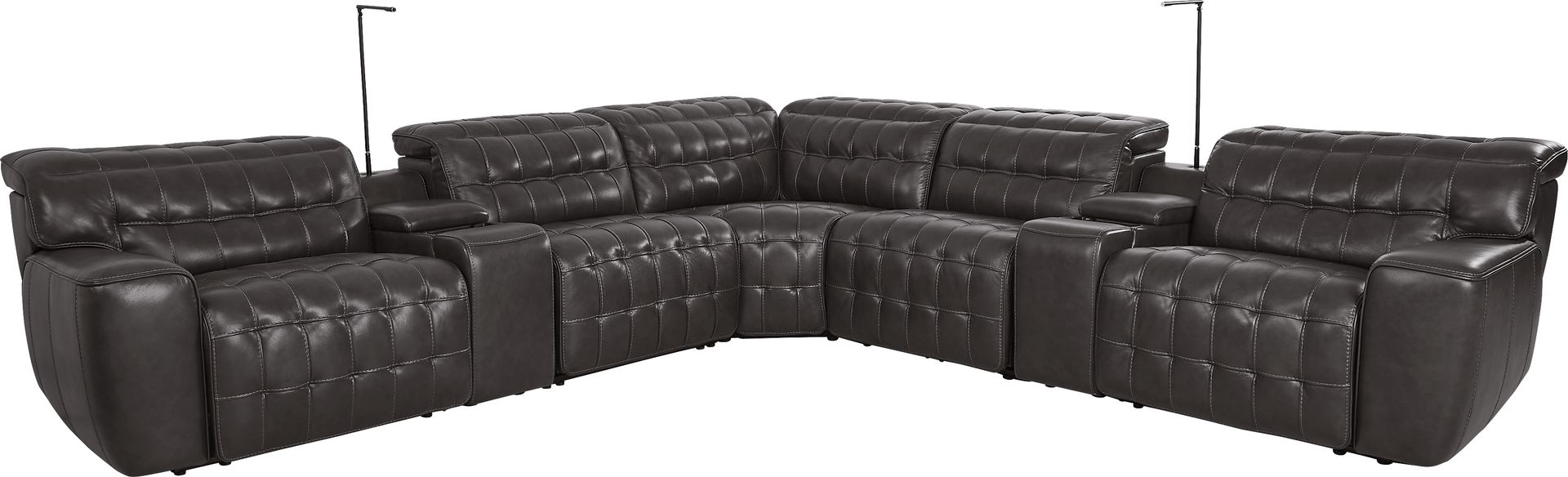 Maddox Manor Dark Gray Leather 10 Pc Dual Power Reclining Sectional Living Room - Image 2