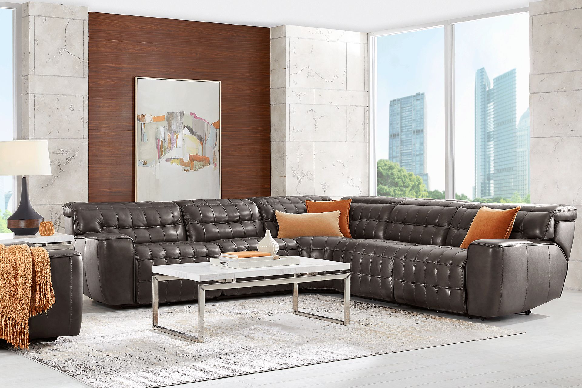 Maddox Manor Dark Gray Leather 8 Pc Dual Power Reclining Sectional Living Room - Image 1
