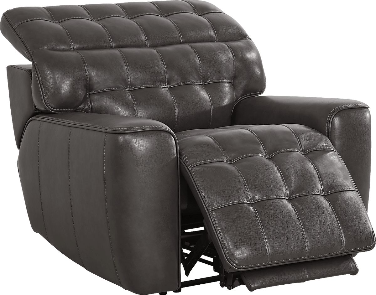 Maddox Manor Dark Gray Leather Dual Power Recliner Rooms to Go