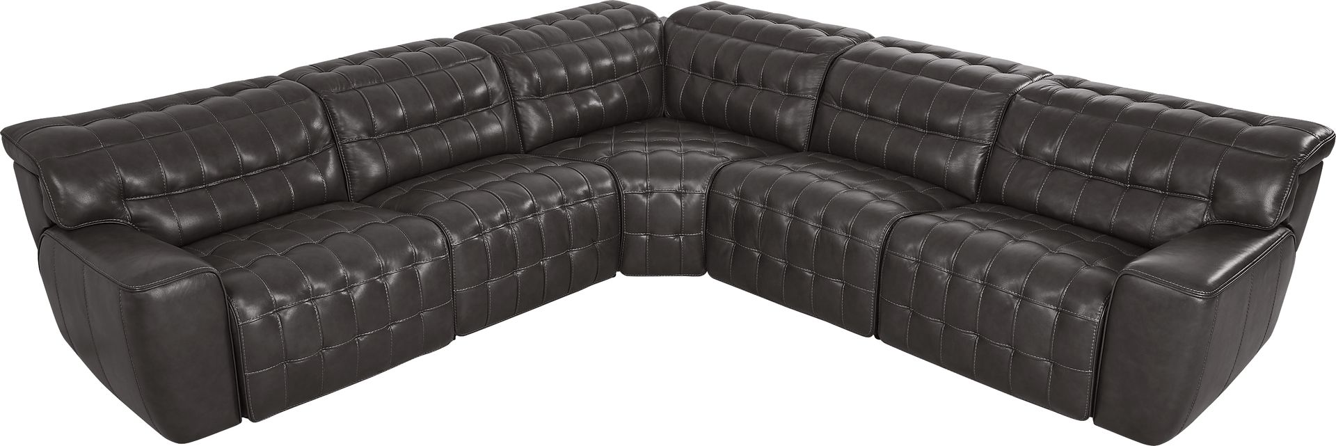 Maddox Manor Dark Gray Leather 5 Pc Dual Power Reclining Sectional - Image 6
