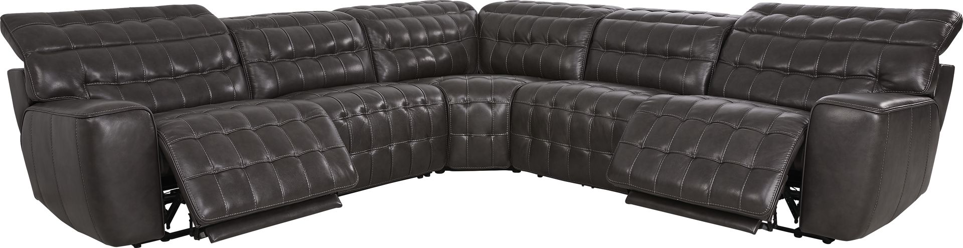 Maddox Manor Dark Gray Leather 8 Pc Dual Power Reclining Sectional Living Room - Image 3