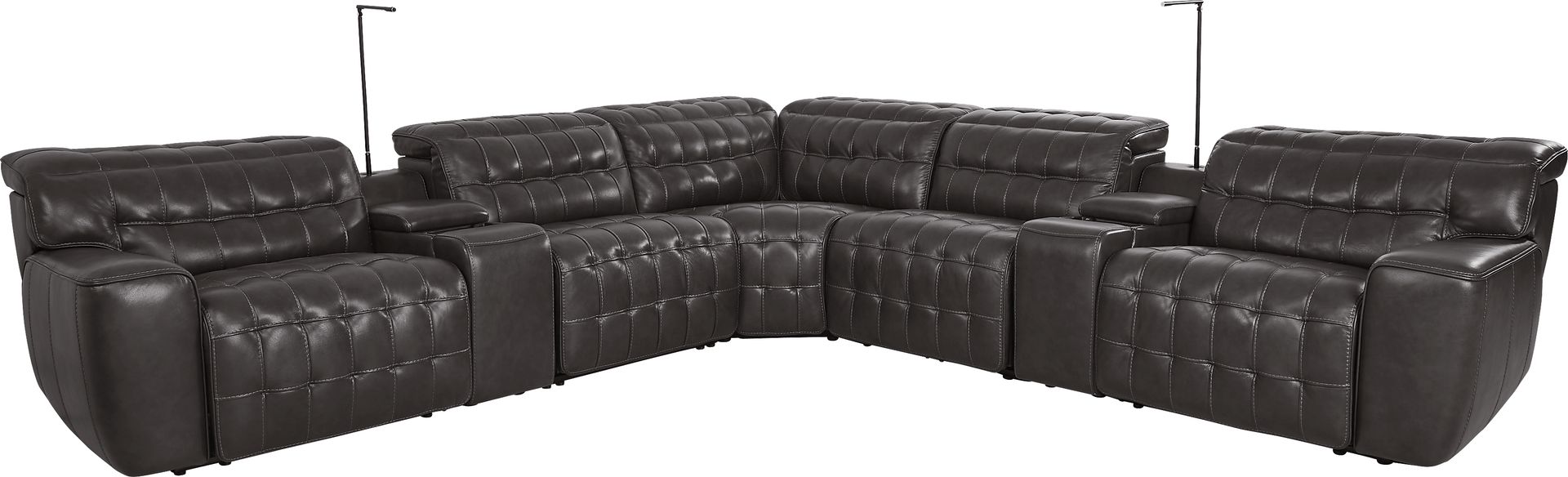 Maddox Manor Dark Gray Leather 10 Pc Dual Power Reclining Sectional Living Room - Image 3