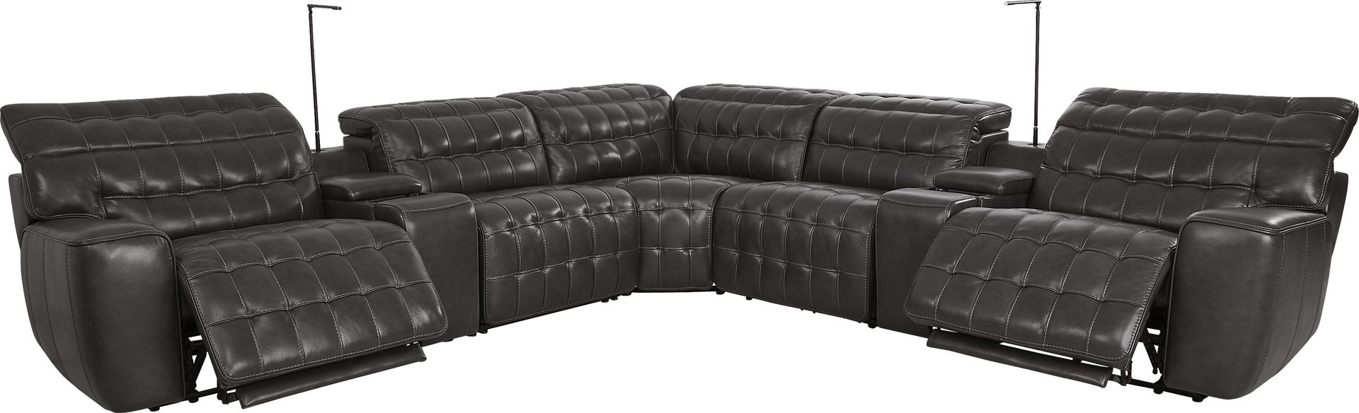 Maddox Manor Dark Gray Leather 10 Pc Dual Power Reclining Sectional Living Room - Image 2