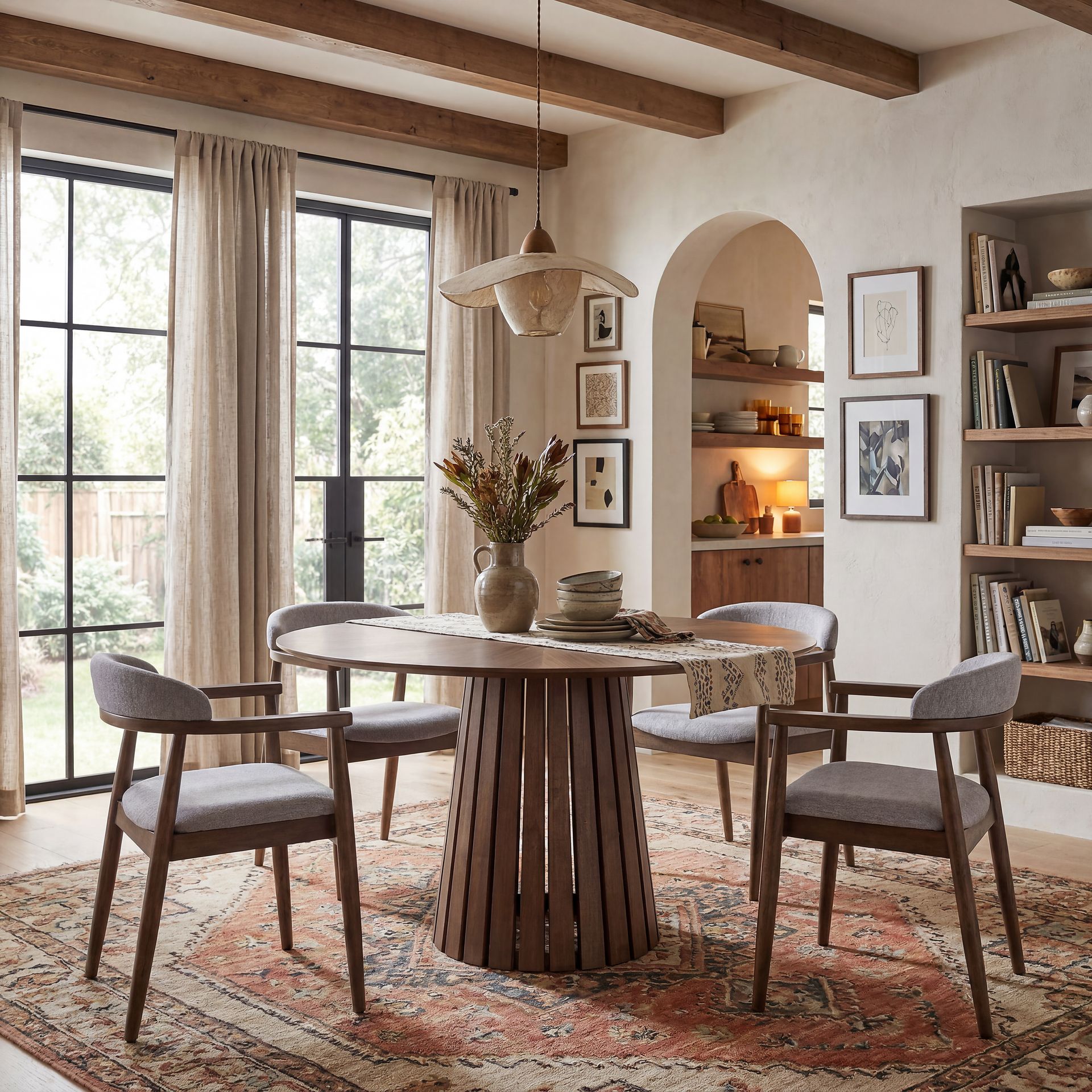 Madrid Walnut Finish 5 Pc Round Dining Room - Image 5