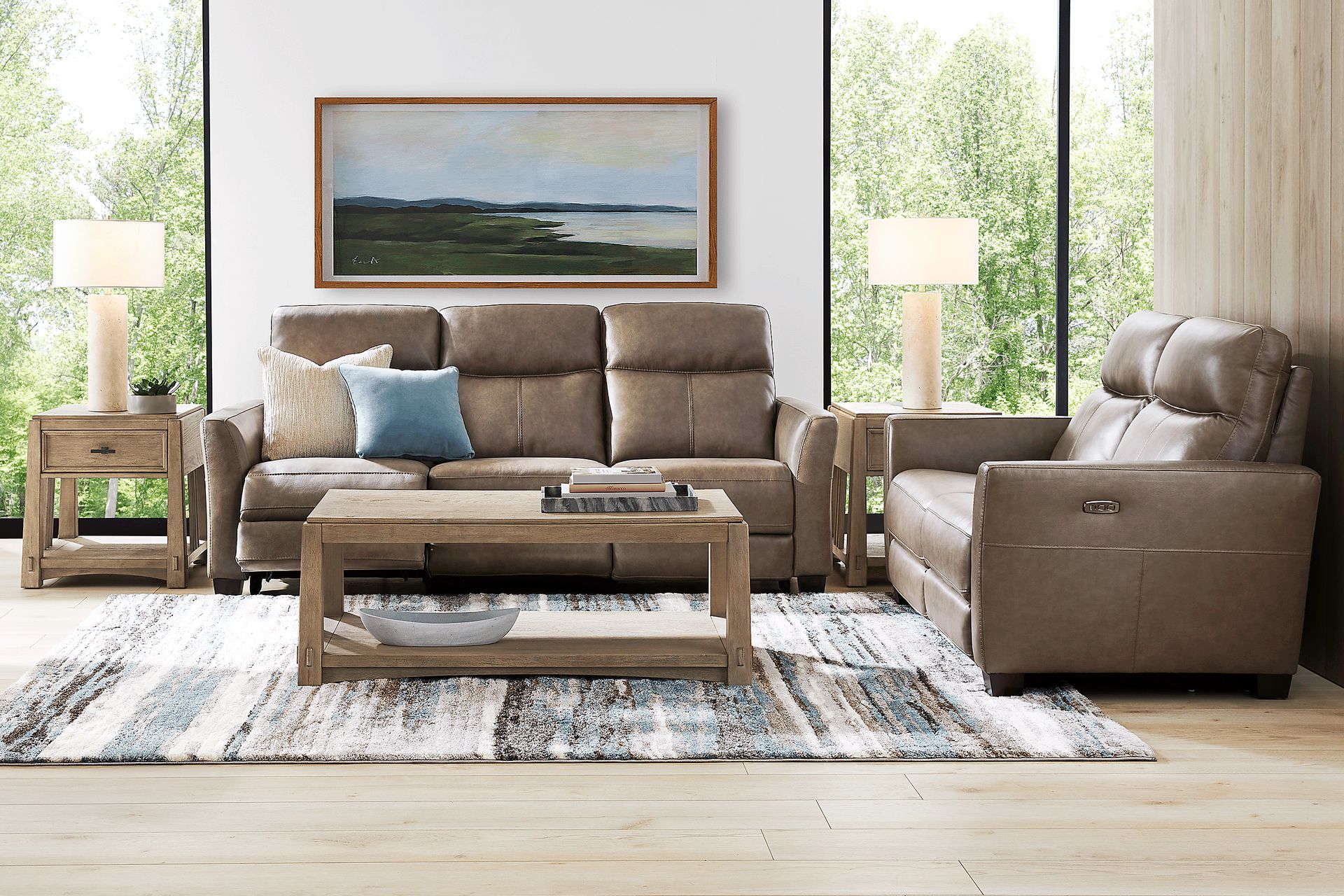 Maestro Mushroom Leather 5 Pc Dual Power Reclining Living Room - Image 1