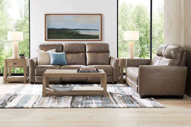 Maestro Mushroom Leather 5 Pc Living Room with Dual Power Reclining Sofa - Thumbnail - Image 1