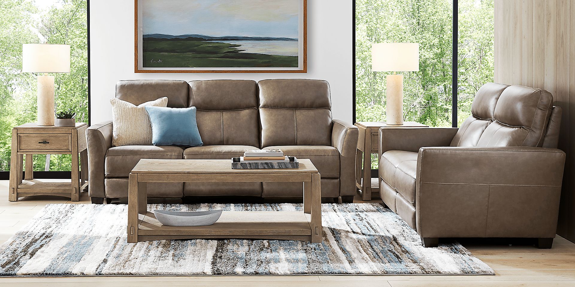 Maestro Mushroom Leather Dual Power Reclining Sofa - Image 2