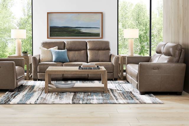 Maestro Mushroom Leather 6 Pc Dual Power Reclining Living Room - Thumbnail - Image 1