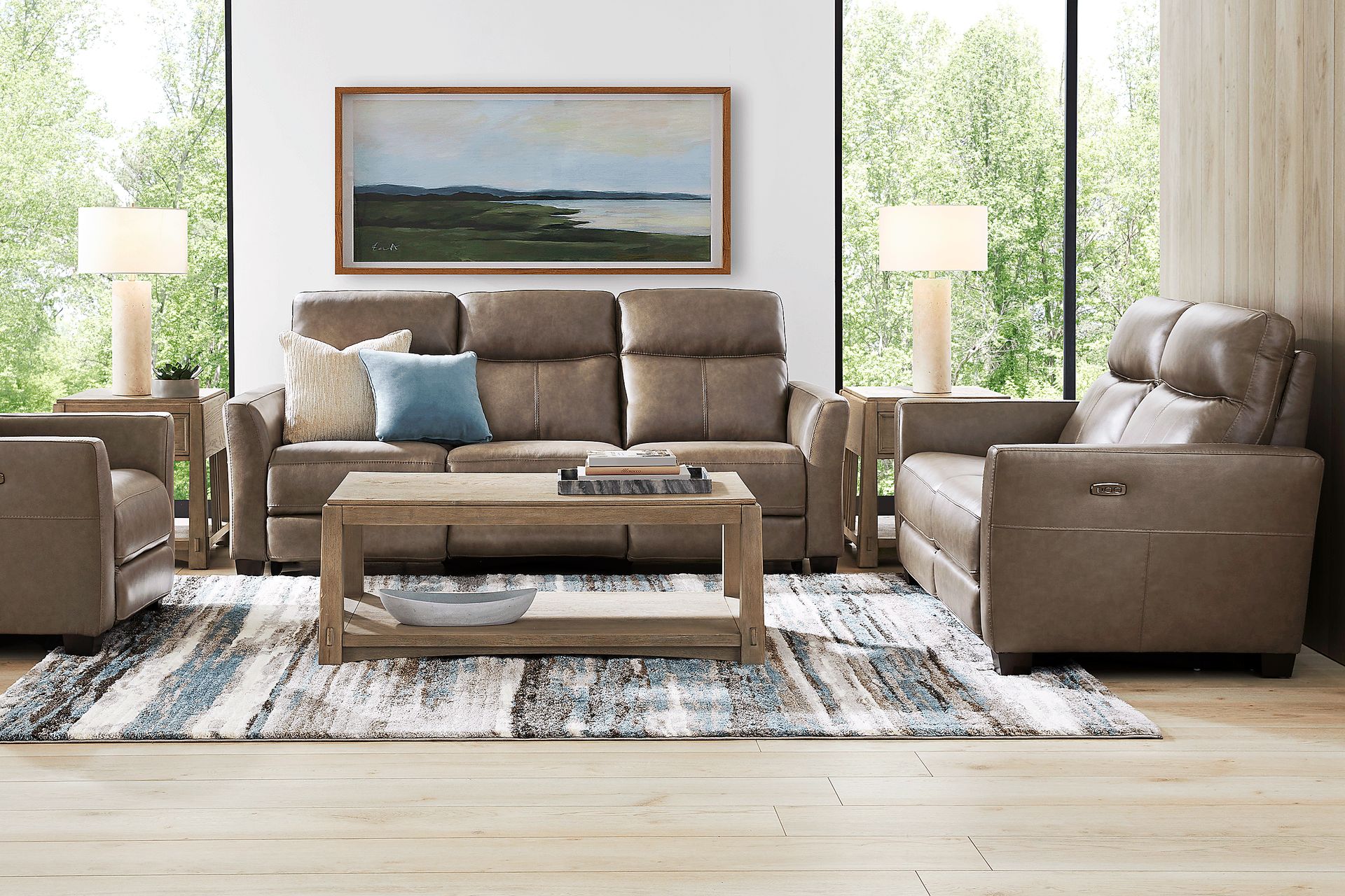Maestro Mushroom Leather 6 Pc Dual Power Reclining Living Room - Image 1