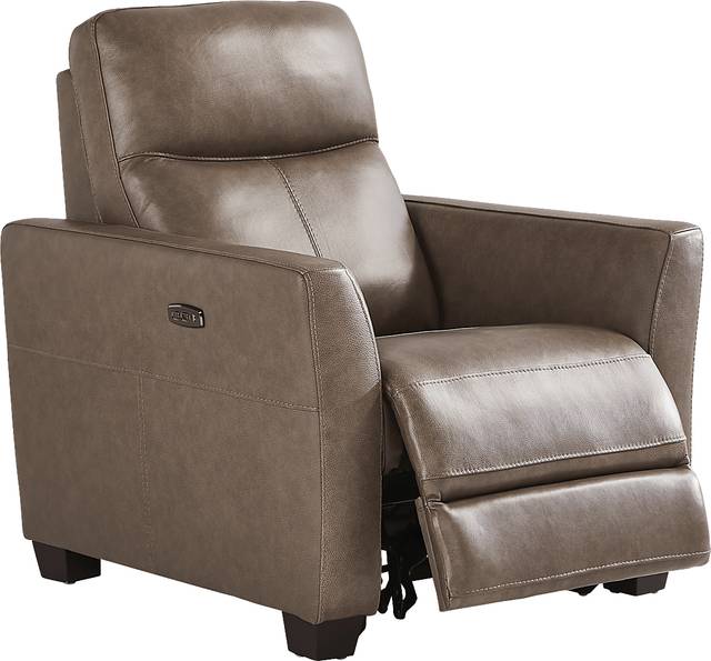 Maestro Mushroom Leather Dual Power Recliner - Thumbnail - Image 1